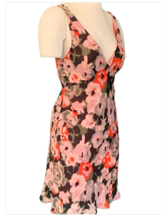 FOSSIL Floral Chiffon Sleeveless V-Neck Dress Sz 6 #219L - Picture 3 of 9